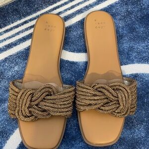 A New Day Women's Gold Beaded Slide Sandals